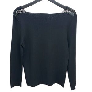 Vtg The‎ Limited Rayon/Nylon Black Beaded Shoulder Detail Top L Elegant Timeless